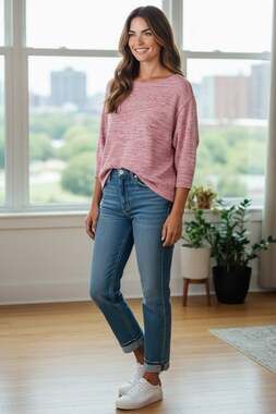 Chico's Knit Pullover Sweater Pink Marbled Coastal Coquette Women’s Size 1/Med